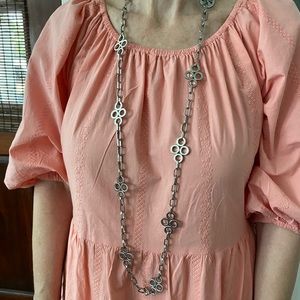 Tory Burch Silver Logo Long Necklace